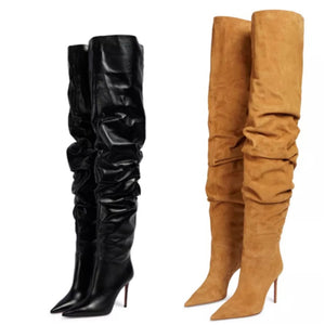 Women Fashion Over The Knee Ruche High Heel Boots