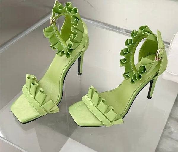 Women Ruffled Open Toe Ankle Strap Sandals