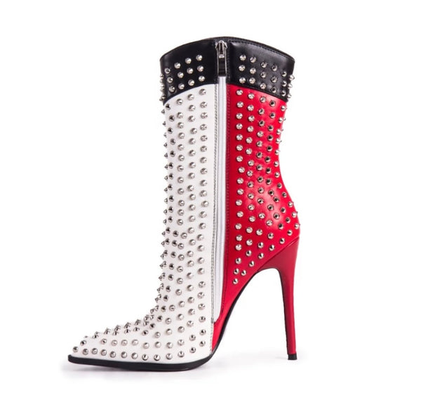 Women Fashion Color-Block Rivet Ankle Boots