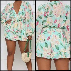 Women Full Sleeve Floral Ruffled Romper