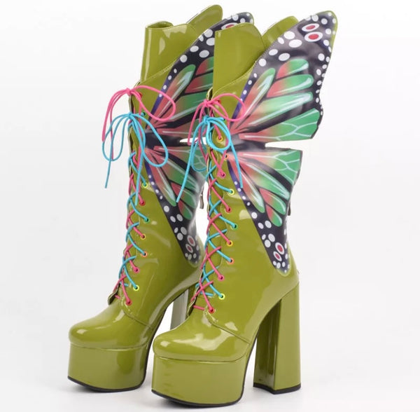 Women Platform Colorful Butterfly Boots