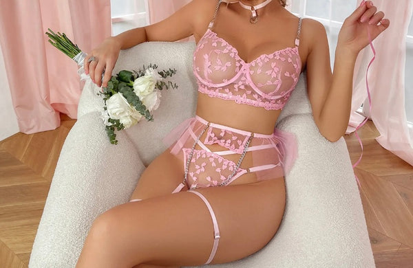 Women Chain Lace Sexy Choker Lingerie Set