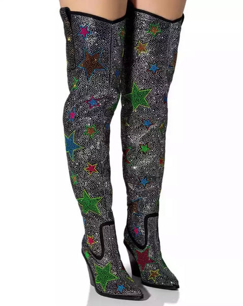 Women Fashion Bling Star Over The Knee Western Boots