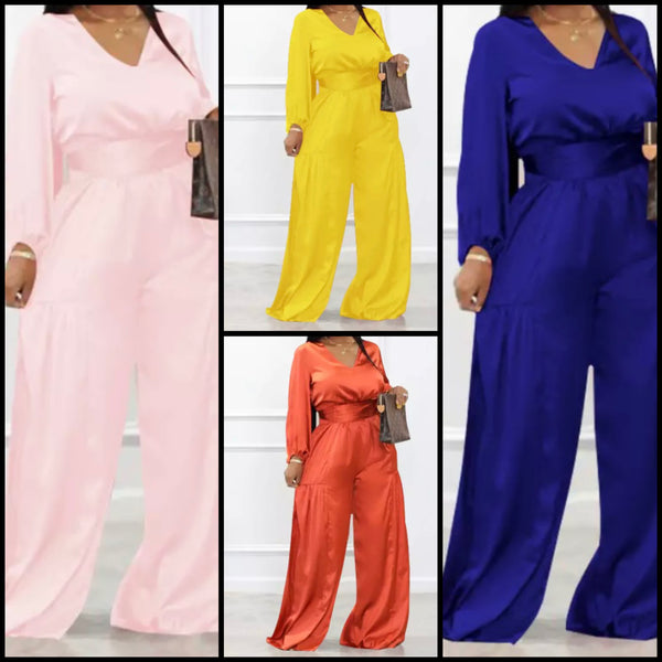 Women Full Sleeve Solid Color Wide Leg Two Piece Pant Set