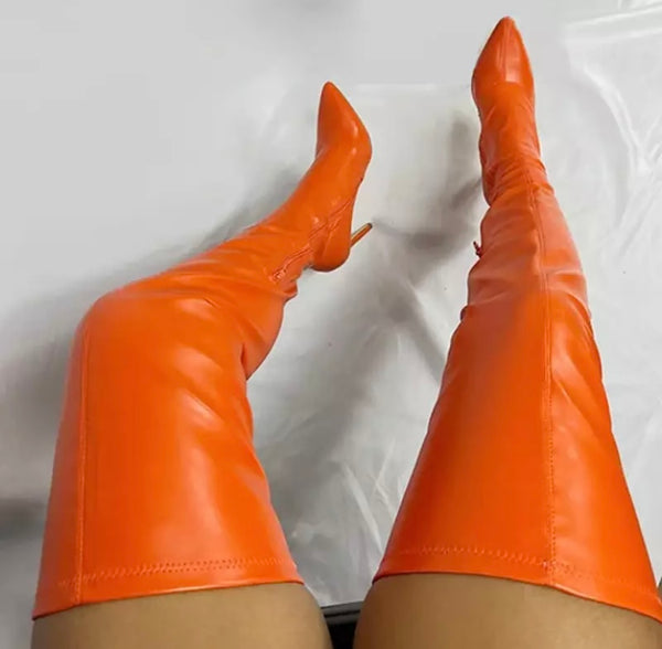 Women Fashion PU Pointed Toe Thigh High Boots