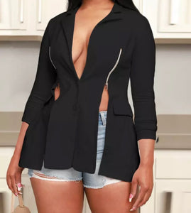 Women Fashion Full Sleeve Zipper Blazer Top