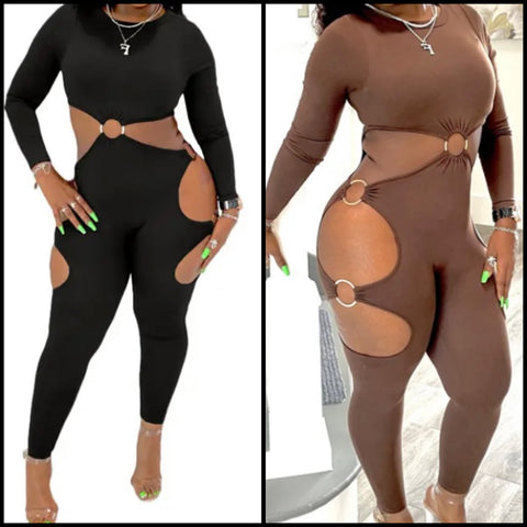 Women Sexy Fashion Full Sleeve Hollow Out Jumpsuit