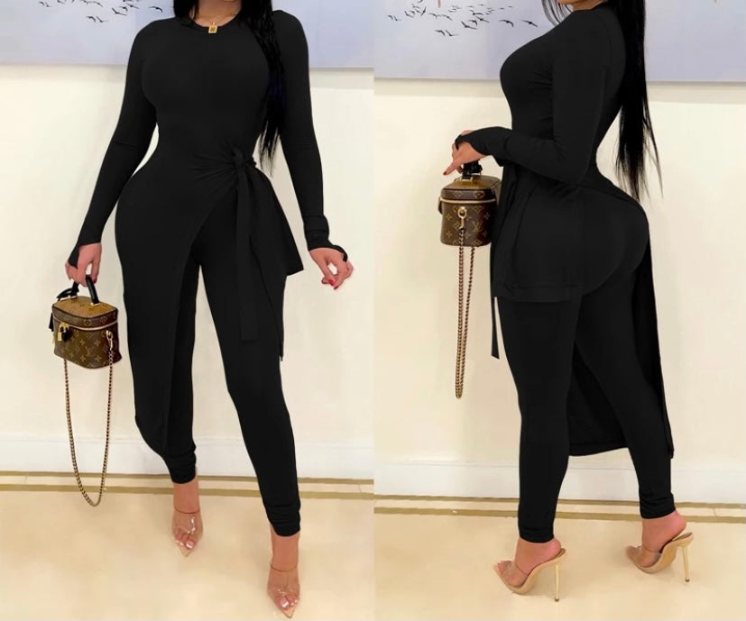 Women Two Piece Solid Color Fashion Pant Set