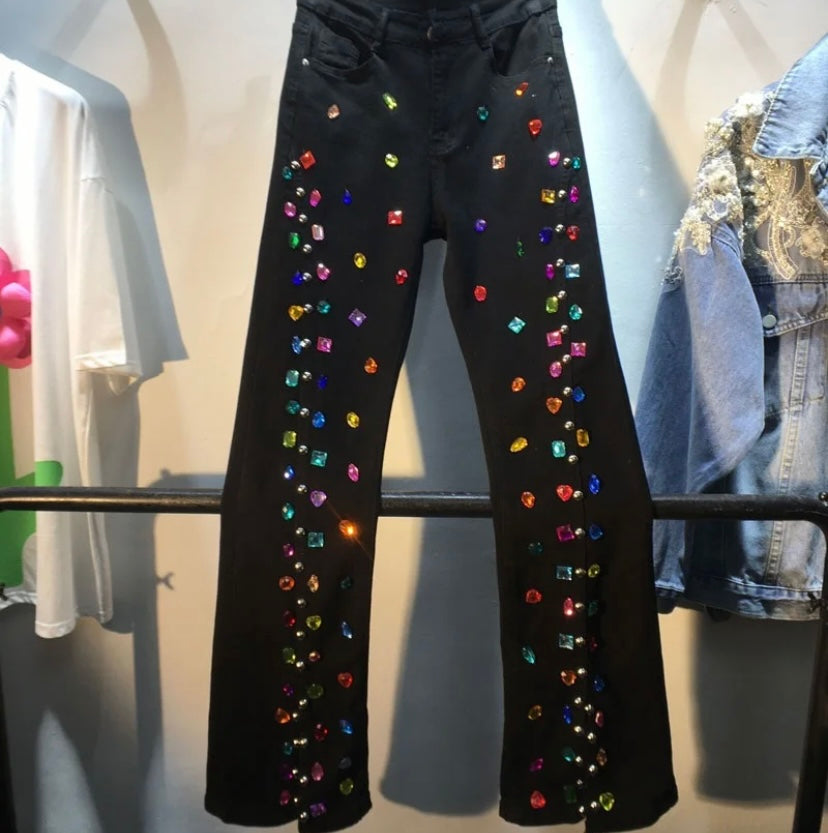Women Gem Fashion Denim Pants