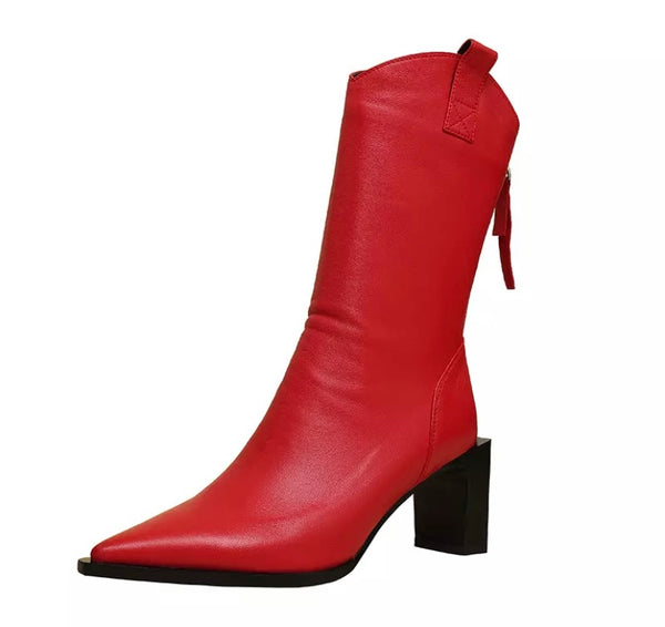 Women Fashion Pointed Toe Genuine Leather Ankle Boots