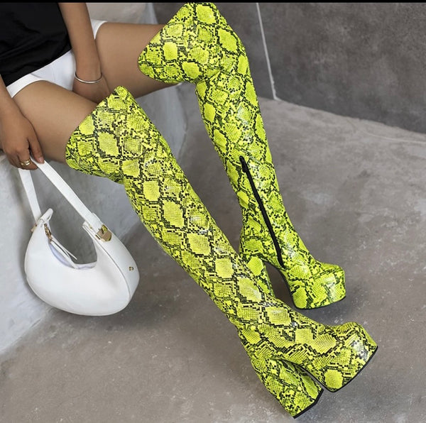 Women Fashion Animal Print Platform Over The Knee Boots