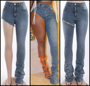 Women Fashion Detachable Leg Denim Pants