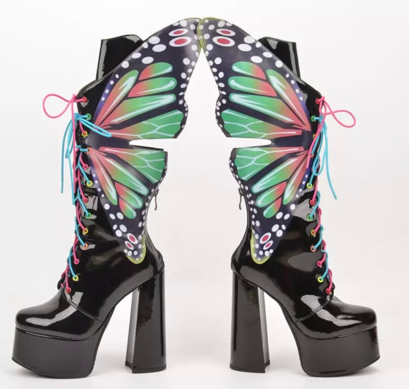 Women Platform Colorful Butterfly Boots