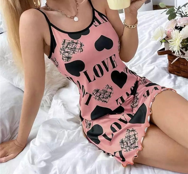 Women Love Print Sleeveless Sexy Nightgown