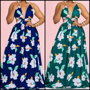 Women Floral Sleeveless Halter Sexy Maxi Dress