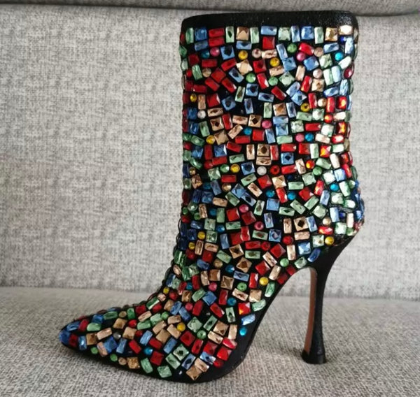 Women Colorful Crystal High Heel Fashion Ankle Boots