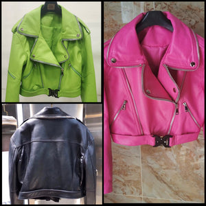 Women Fashion Zipper Buckled Faux Leather Jacket