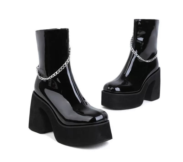 Women PU Chain Platform Fashion Ankle Boots