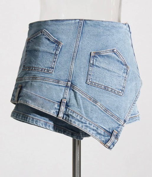 Women Fashion Denim Asymmetrical Wrap Shorts