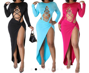 Women Sexy Full Sleeve Cut Out Bodysuit Two Piece Skirt Set