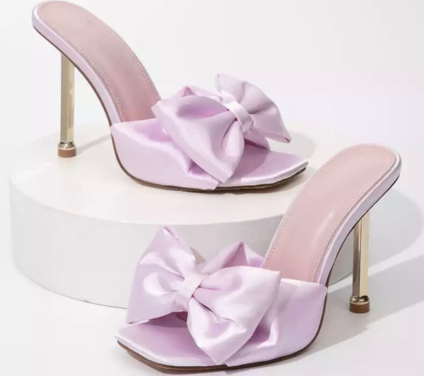 Women Bow Fashion High Heel Slide On Sandals