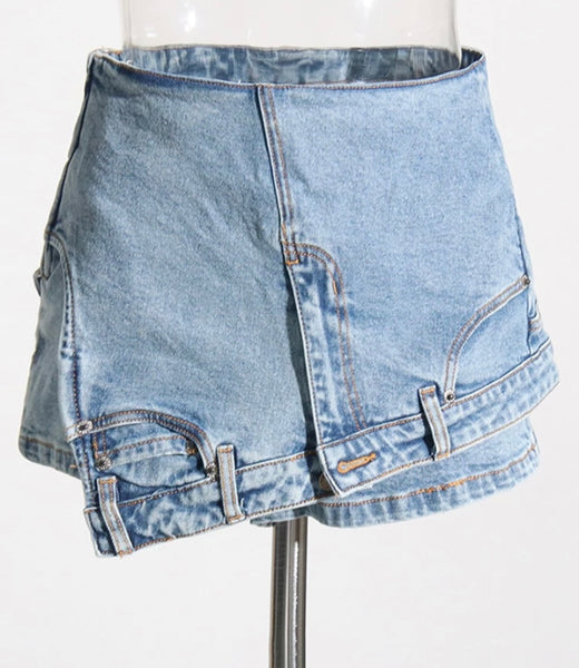 Women Fashion Denim Asymmetrical Wrap Shorts