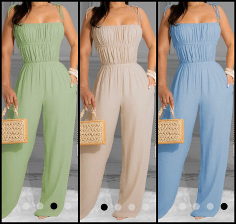 Women Sleeveless Solid Color Fashion Wide Leg Jumpsuit