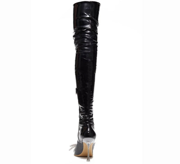Women Faux Leather/PU Bling Bow Over The Knee Boots