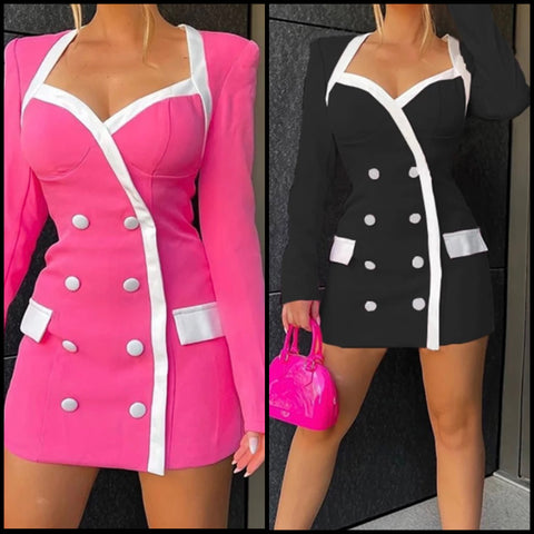 Women Sexy Color Patchwork Full Sleeve Blazer Dress