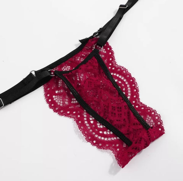 Women Sexy Lace Three Piece Skirt Lingerie Set