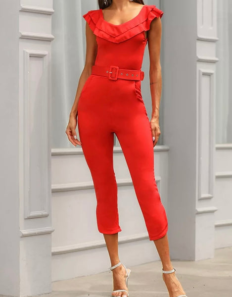Women Sexy Pocket Solid Color Sleeveless Jumpsuit