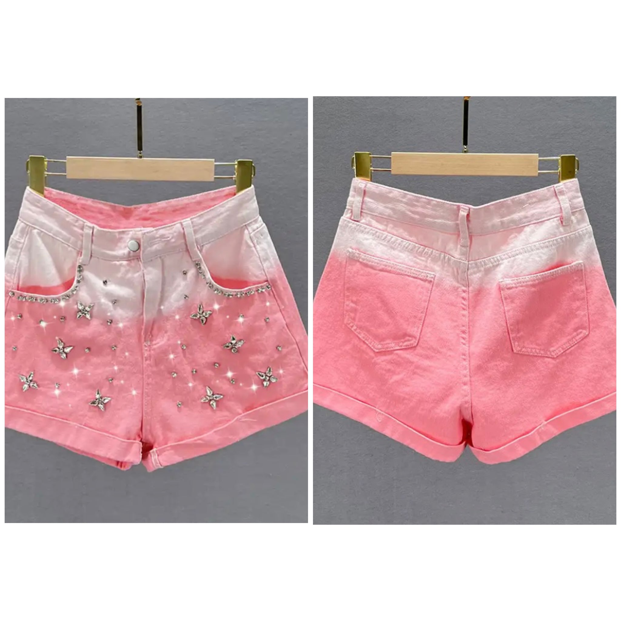 Women Fashion Gradient Bling Denim Shorts
