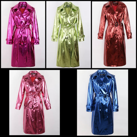 Women Fashion Metallic Button Up Trench Jacket