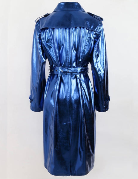 Women Fashion Metallic Button Up Trench Jacket