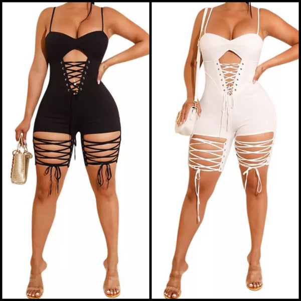 Women Sexy Sleeveless Lace Up Fashion Romper