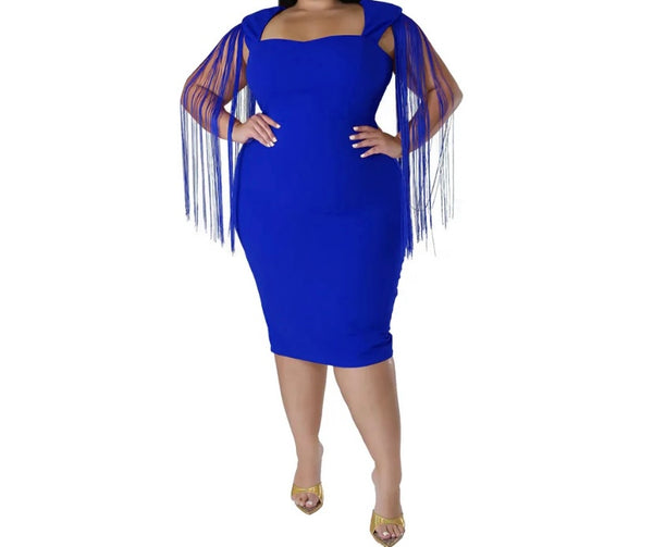 Women Sexy Sleeveless Tassel Solid Color Dress