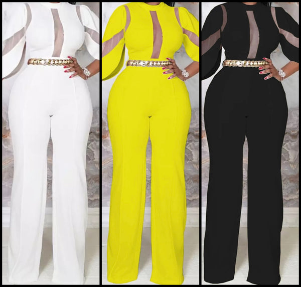 Women Sexy Solid Color Mesh Patchwork Jumpsuit