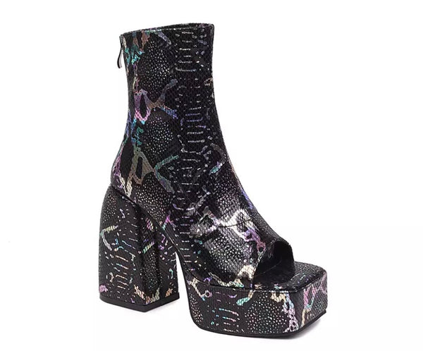 Women Peep Toe Platform Printed Fashion Ankle Boots