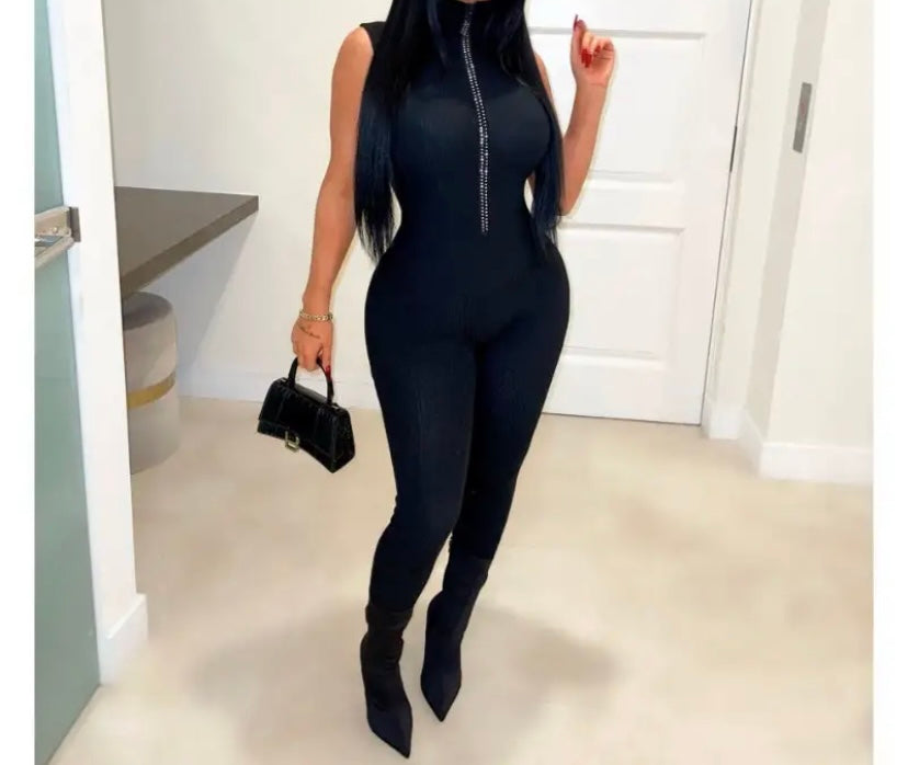 Women Sleeveless Fashion Front Zipper Jumpsuit