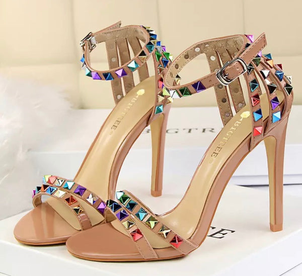 Women Colorful Rivet High Heel Sandals