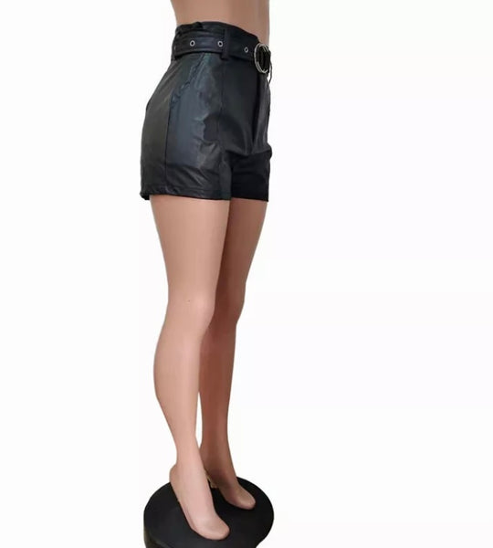 Women Fashion Faux Leather Black Shorts