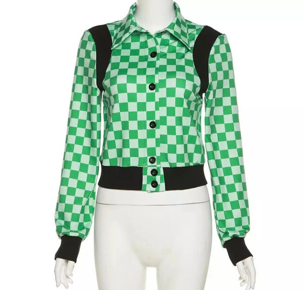 Women Checkered Fashion Crop Jacket