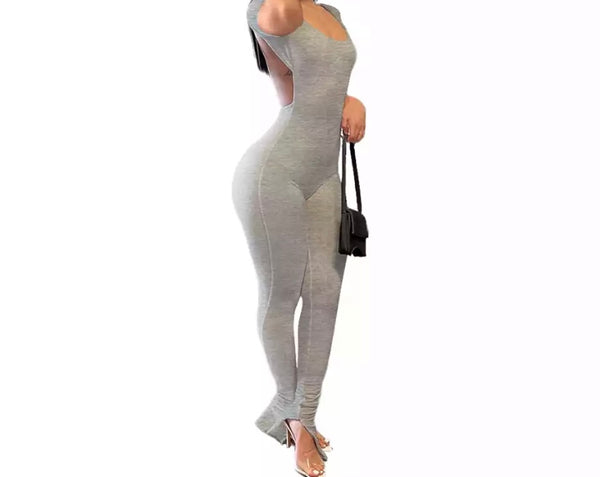 Women Sexy Solid Color Backless Jumpsuit