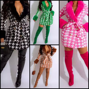 Women Sexy Faux Fur Printed Blazer Dress