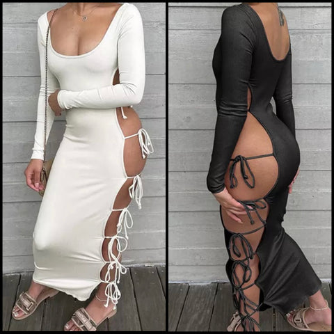 Women Sexy Full Sleeve Side Tie Up Maxi Dress