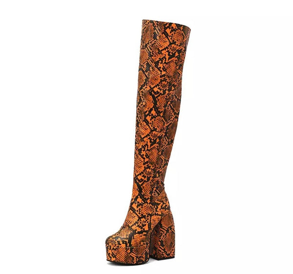 Women Fashion Animal Print Platform Over The Knee Boots