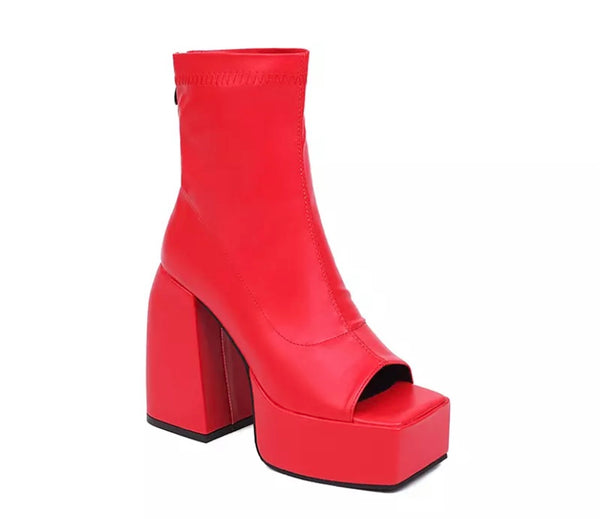 Women Fashion PU Open Toe Platform Ankle Boots