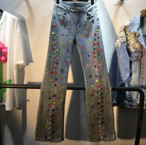 Women Gem Fashion Denim Pants
