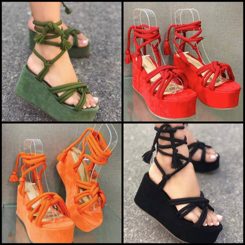 Women Platform Rope Lace Up Fashion Sandals