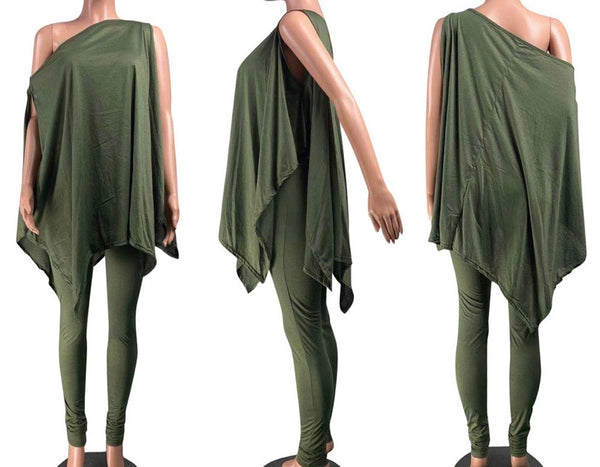 Women Solid Color Off The Shoulder Fashion Two Piece Pant Set